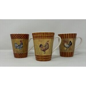 3 X Vintage Sango Rustic Rooster Mugs, Coffee/Tea